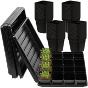 80 Pcs Square Nursery Pots with Drain Holes & 5 Trays for Seedlings