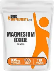 BulkSupplements.com Magnesium Oxide Powder - Magnesium Supplement, Magnesium Oxide Supplement, Magnesium Oxide 500mg - Gluten Free, 835mg (500mg of Magnesium) per Serving, 100g (3.5 oz)