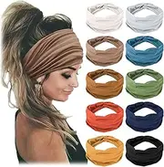 [AZIDWERYQ] Wide Headband, 10PCS Knotted Turban Headbands for Women, Non-Slip Elastic Hair Bands for Yoga Running Sports Workout Gym