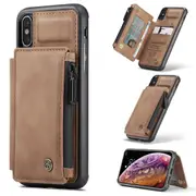 CaseMe Shockproof iPhone Xs Max Leather Case Cover Zipper Wallet Apple [Brown]