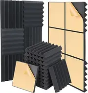 AUSLET 24 Pack Self-Adhesive Acoustic Foam Panels, 12" x 12" x 2" High Density Wedge Soundproof Panels, Noise Cancelling for Studio, Office, or Gaming Room