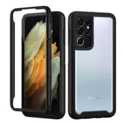 Samsung Galaxy S21 Ultra Military Grade Shockproof Clear Heavy Duty Case Bumper Drop Protection Tough Cover (Black)