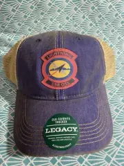 Legacy Men's Old Favorite Trucker Hat Blue Snap Back Lightning 388 OSS Cap Plane