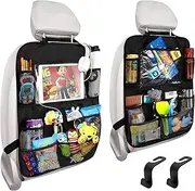 Car Storage Organizer 2 PCS,Car Backseat Organizer for Kids with 10.5 inch Tablet Holder kick mats back seat protector Cover with 9 Storage Pockets for Snacks Drinks Toys,Car Road Trip Accessories
