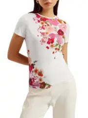 NWT TED BAKER 0 US XS 2 Bellary Pink Pressed Flower Floral Placed Tee Top Blouse