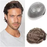 Mens Wig Hair 0.08mm Thin Skin Human Hair Men Toupee #7 Brown 8×10 Inch Full PU Base Men's Hairpiece Mens Toupee
