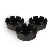 Pack of 3 Plastic Ashtray, Trash Can, Round Black, 4"