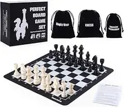 Magic Vosom Portable Chess & Backgammon Checkers Set, 3 in 1 Travel Board Games for Adults and Kids, Multiple Ways to Play, Foldable Silicone Board, New Modern Style Pieces