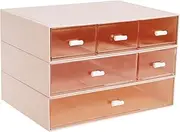 RdjEokf Clear Stackable Storage Drawers, 3 Pack Acrylic Plastic Organizers Bins, Plastic Desktop Storage Box， Stackable Parts Storage Drawer Box, For Tools, Hardware, And Craft Supplies (Pink)