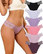 [FINETOO] Seamless Underwear for Women Cheeky Bikini Panties High Cut V-waist Lace Underwear Women Cute Bikinis 6 Pack