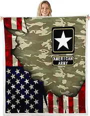 Feelyou American Flag Camo Fleece Throw Blanket Throw 50"x60" 4th of July Patriotic Camouflage Plush Sherpa Blanket Fuzzy for Boys Girls Men Green Military Army Print for Bed Couch Chair Living Room