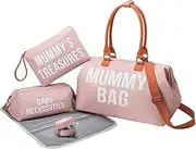 Mummy Bag Set with Mummy Treasures and Baby Necessities Bag-Stylish and Durable Nappy Tote Bag-Comes with Changing Mat & Pacifier Holder-Perfect for New Mums, Baby Shower Gifts and Travelling