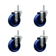 4 Inch Solid Poly Wheel Swivel 5/8 Inch Threaded Stem Caster Set Service Caster