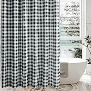 Biscaynebay Printed Fabric Shower Curtain, Plaid Bathroom Curtain 72 by 72 Inch (Plaid Black & Gray)