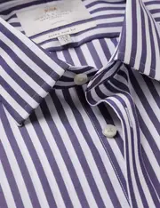 Hawes & Curtis Non-Iron Purple & White Bold Stripe Extra Slim Fit Shirt Size: 15.5" collar, 36" sleeve