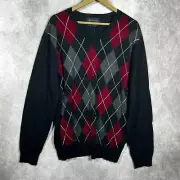INC International Concepts Merino Wool Sweater Mens Size XL Black Argyle Blend