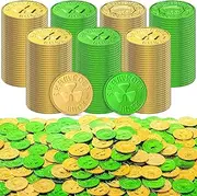 Sanwuta 400 Pieces St. Patrick's Day Gold Coins Plastic Gold Green Lucky Coins Shamrock Leprechaun Coins St Patricks Day Decorations with 3 Leaf Clover for St. Patrick's Day Party Decoration