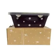 New Temp-Tations Eggplant Polka Dot Mini Loaf Pan With Lid and Gift Box 12 OZ