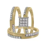 0.52Ct Round Natural Diamond Square Frame Cluster Wedding Trio Ring Set 10K Gold