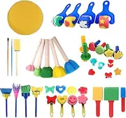 Baosity 30 Pcs Kids Painting Set - Sponge Paint Brushes, Washable, Flower Craft, Drawing Tools for Kids & Toddlers - DIY Gifts