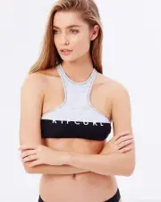 Rip Curl Womens 14 BASE HI NECK CROP TOP Bikini New - GSIQR1 Grey Marble