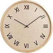 Furb Wooden Wall Clock - 60cm, Roman Numerals, Non-Ticking, Battery Operated, Modern Decorative Round Clock for Living Room, Bedroom, Dining Room, Kitchen, Office, School