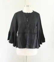 NWT $89 Chico's Black 3/4 Bell Sleeve Fringe Trim Linen Jacket Chicos Size 0