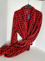 POLO RALPH LAUREN MEN'S SLEEPWARE RED/BLK PLAID ROBE WITH BELT SIZE L/XL NWT