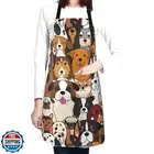 Duduho Cute Doodle Dogs Apron With 2 Pockets, Men Women Bib Aprons For Home K