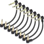 Cable Matters 8-Pack 6 Inches Braided Guitar Patch Cable (Guitar Effect Pedal Cables) with Gold-Plated Connectors in Black