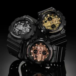 【CASIO】G-SHOCK 黑玫瑰金復古音響設計雙顯運動電子錶 GA-140GB-1A2 台灣卡西歐公司貨