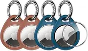 UNBREAKcable Apple AirTag Holder - 4 Pack [Fit Tightly Design] [Easy to Install] [Hold Air Tag Securely] Waterproof TPU Shell Protective Case with All Metal Keychain Key Ring Clip (Brown&Blue)