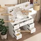 Dressing Table Vanity Makeup Desk With Dresser Mirror,LED Light Bulbs,Drawers