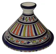 Moroccan Serving Tagine Handmade Ceramic Tajine Dish 12 inches Stripes Blue