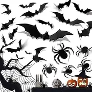 Halloween Decoration Black Goth Bat Ghost Spider Web Hand Wall Stickers Supply Black Halloween Wall Decals for Fireplace Ceiling Kitchen Bedroom Halloween Party Favor Supplies 48pcs Halloween Decor