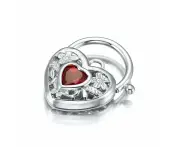 925 Sterling Silver Plated Simulated Ruby Filigree Heart Locket - USA Made