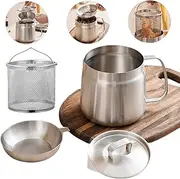 AVOWB.T.Q 304 Stainless Steel Oil Strainer Pot,Large Capacity Versatile Oil Filter Vessel,Bacon Grease Saver with Fine Mesh Strainer and Frying Basket Frying net Tank for Kitchen (1.5L)