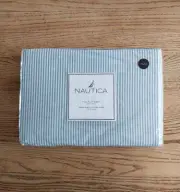 Nautica Cambridge Full Flat Sheet Striped 100% Cotton Blue White Oxford New