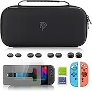 EasySMX Travel Carrying Case for Nintendo Switch - Large Volume Accessories Bundle, 1 Pack Screen Protector, 1 Pack Joy-Con Protect Case, 2 Pairs Silicone Thumb Grips | Longest Durable