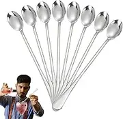 Hogvinnatil Long Spoon, Stirring Spoon, 8x Iced Tea Spoon, Long Stainless Steel Home Bar Drink Stirrer, 7.87 Inch Tableware Set, Iced Teaspoons for Milk Shaker, High Cups