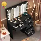 Black Dressing Table with Dimmable LED Lights and Large Makeup Mirror Vanity