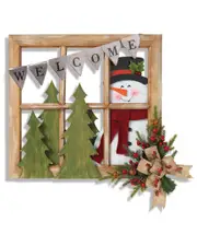 Gerson International 18in Wood And Metal Window With Snowman & Floral Accent
