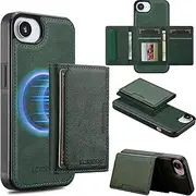 for iPhone 16e Wallet Case with Card Holder,for iPhone 16e Magnetic Case[Detachable Card Pocket] Leather Flip Cover[Support Magsafe or Wireless Charging]-Green