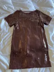 Abercrombie & Fitch Sequin Tee Shift Mini Dress Burgundy Short Sleev Open Back S