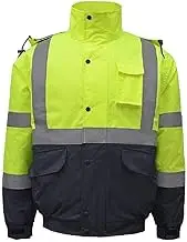 Reflective Safety Jacket, Hi Vis Viz High Visibility Jacket Security Safety Coat Reflective Bomber Winter Trendy Workwear 2 Tone Pilot Builder Soft Shell Work Wear Site Warm Top Waterproof Windproof R