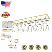 Gold Under Cabinet Wine Glass Rack - 8 Rows for Elegant Stemware Storage