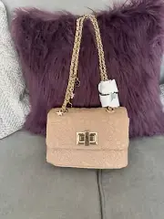 Aldo Women’s Tan/pink Quilted Crossbody Bag Golden Double Shoulder Strap Chain