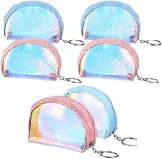 [FUNNTY] 6 Pcs Mini Clutch Small Purses Change Purse Mini Coin Purse Cute Women Clutch Small Ladies Semicircle Mermaid PVC Purse（3 Pink&3 Blue）