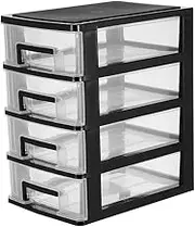 Portable Storage 4 Layer Desktop Drawer nizer Small Plastic Chest Box for Office Storage Table Debris and Cosmetics Black and Transparent