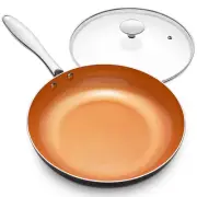MICHELANGELO 10 Inch Frying Pan with Lid Nonstick Copper Frying Pan with Titani